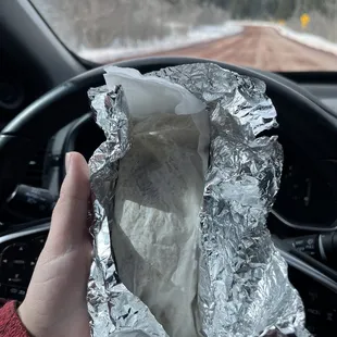 Bacon egg cheese and green chile burrito