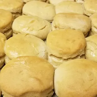 a close up of a tray of biscuits