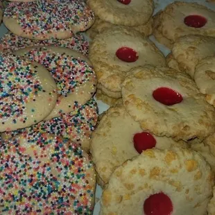 a variety of cookies and confetti sprinkles