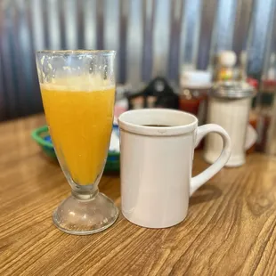 Orange juice and coffee to start the day