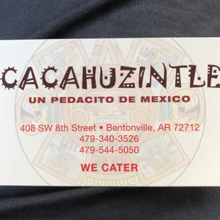 a business card for a mexican restaurant