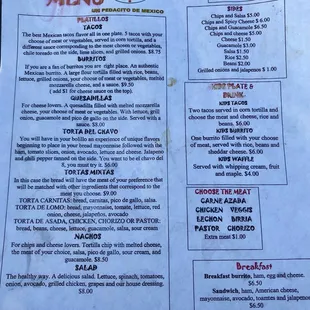 a menu for a mexican restaurant