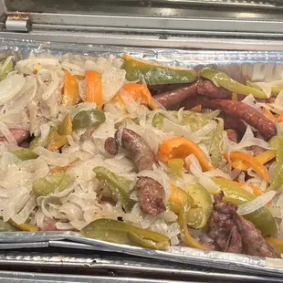 Italian sausage with onions and peppers.