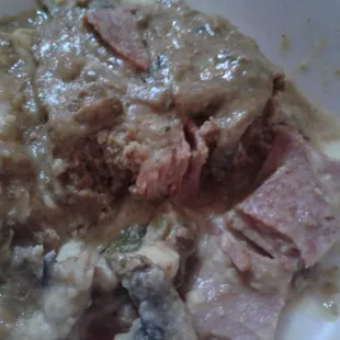 Meatloaf with pieces of chopped up deli meat hidden inside. Not recommended.