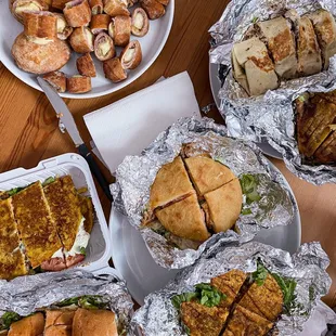 a variety of sandwiches and pastries