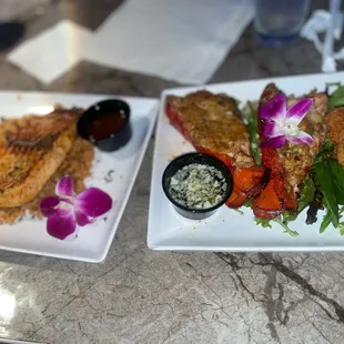 King Salmon &amp; Shrimp plate (left)  Lobster Menage (fried. right)