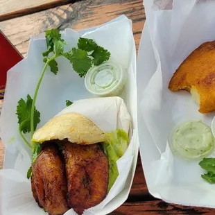 Vegan arepa and cheese empanada