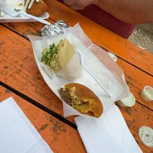 Venezuelan Beef Empanada y Reina Pepiada Arepa