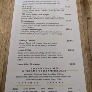 The food truck menu at High &amp; Dry