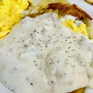 Smothered country fried steak and eggs :)