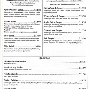 menu for cactus bar and grill