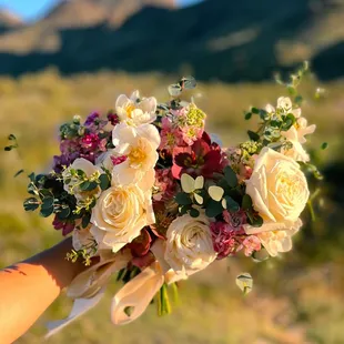 Purple and cream bridal bouquet.