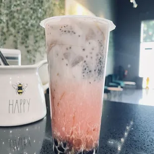 Strawberry milk tea plus Chia seeds