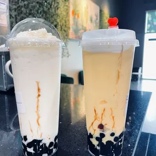 Coconut smoothie, mango smoothie with yogurt