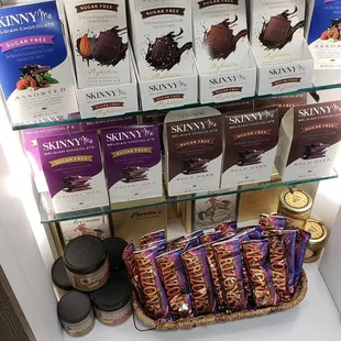 a variety of chocolates on display in a store