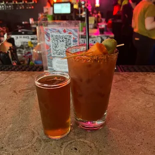 House bloody is vegan with a Tajín rimmed glass.