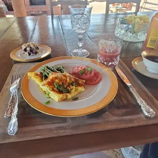 Breakfast! Homemade by Sally. She pulled out her celebration China