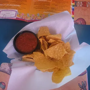 The most amazing salsa you'll ever eat and their homemade chips.