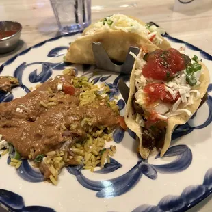 Ground beef tacos and I mixed the beans and rice together