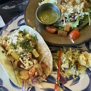 Lunch fish tacos w/a side salad instead of rice &amp; beans