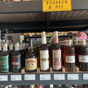 a variety of liquor bottles