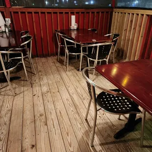 tables and chairs in a restaurant