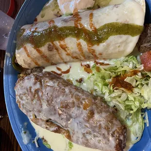 Chille relleno and grilled steak burrito