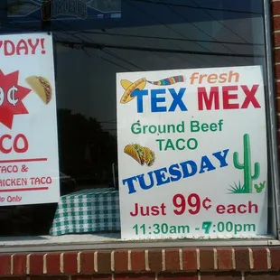 a sign in a window