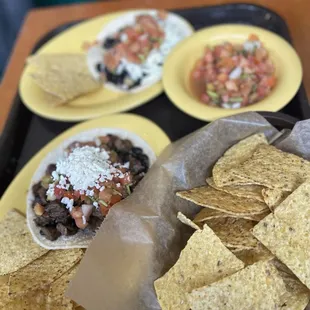 tortillas and chips on a tray