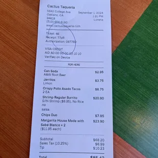 menu