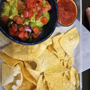 Guacamole,  salsa and chips