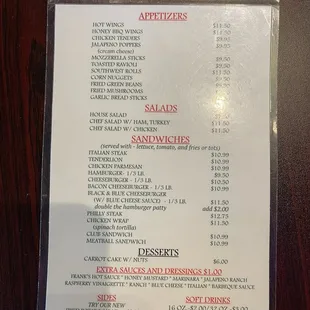 Back of menu