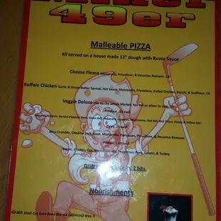Pizza Menu, flip over for more finger foods.