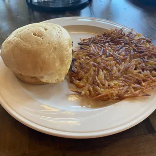 Breakfast sandwich with burnt bacon and burnt hash browns. Minus the ketchup and potatoes I actually ordered.
