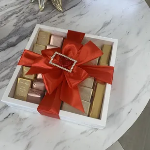 Gift box with assorted chocolates.