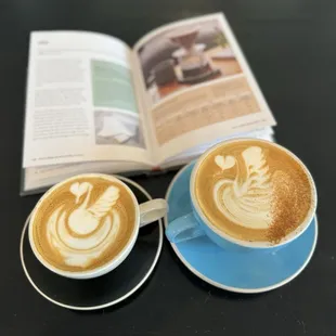 Left - Cafe de Olla Cappuccino. Right - Pinolillo latte