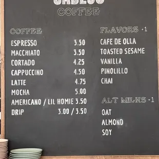 a menu on a blackboard
