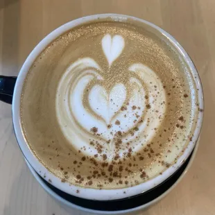 Oatmilk latte with house made Mexican style syrup and cinnamon powder.