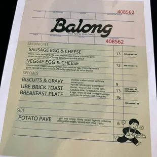 Food pop up menu - seasonal and weekends only from 8am-1pm