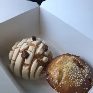 pan de queso muffin and concha with preserved cherry on top