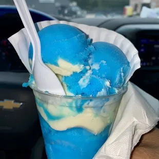 Blue coconut w ice cream...