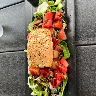 Watermelon salad with salmon