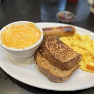Breakfast platter with grits and Chicken Apple Sausage