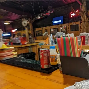 The well stocked bar with tasty drinks and beers!