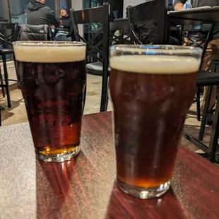 two beers on a table