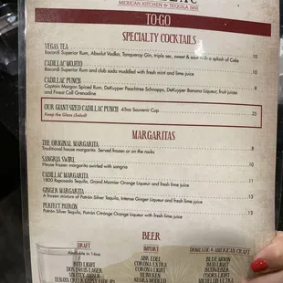 the menu for the restaurant