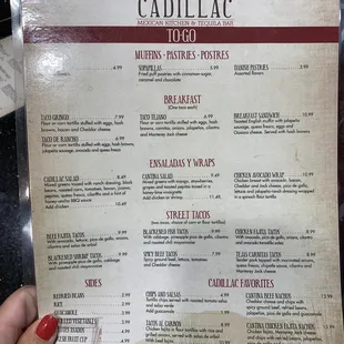 the menu for the restaurant