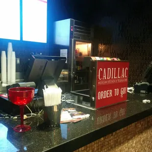 the counter area of a restaurant