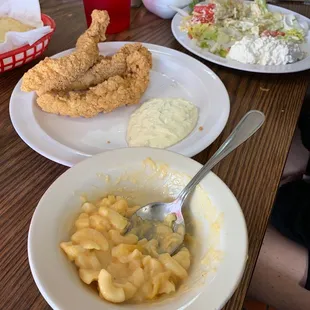 Mac and Cheese, Fish, and Salad from buffet