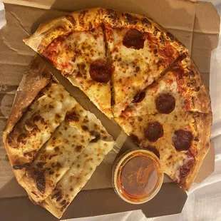 Pizza and breadsticks